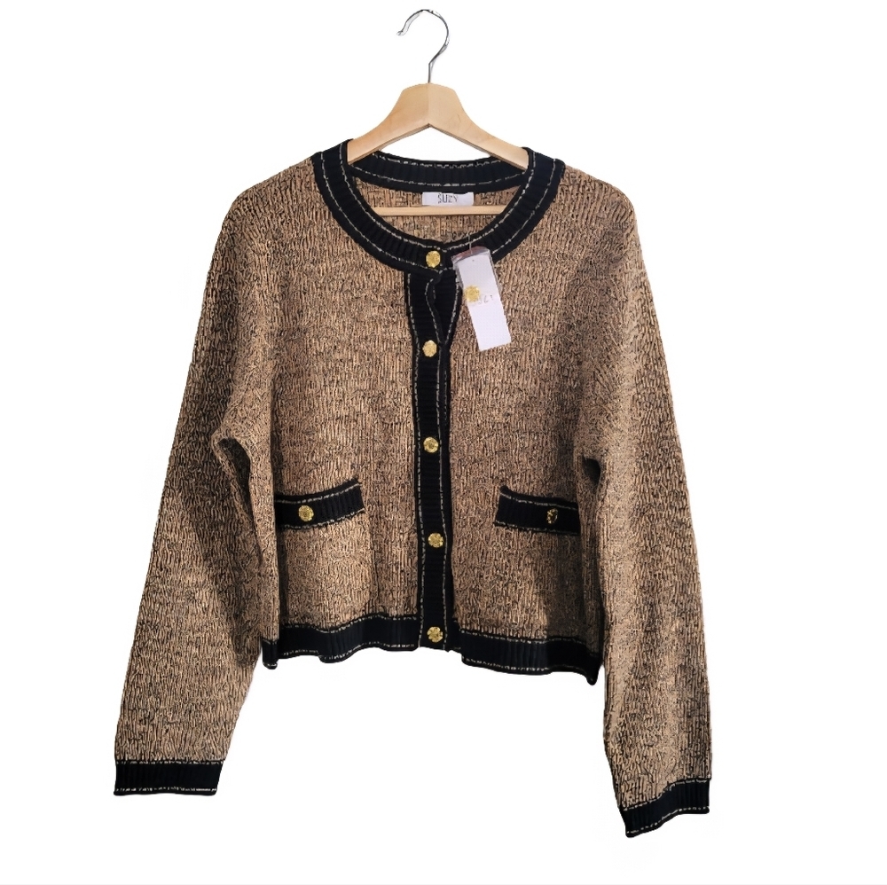 NWT SUZY SHIER Tweed-inspired Knit Button-Up Cardigan - Size XXL - Picture 2 of 11